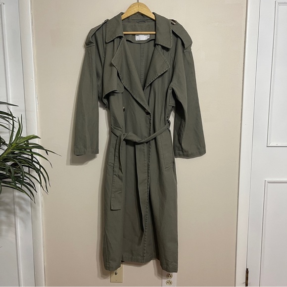 ASOS Overzized Cavas Double Breast Trench Coat Army Green - Picture 6 of 10